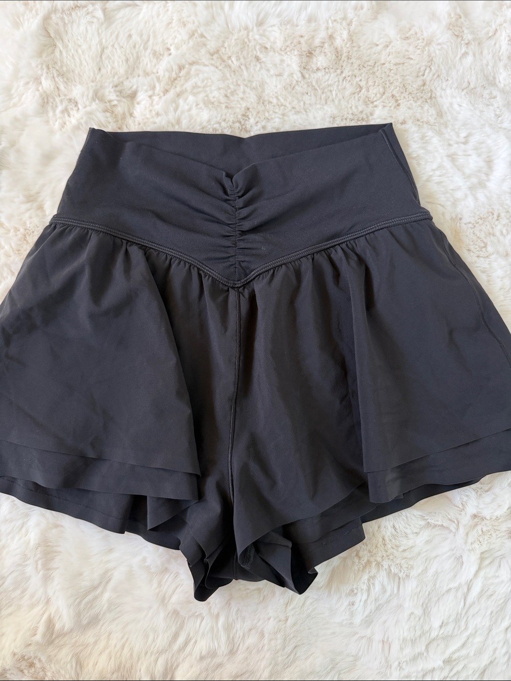 aerie Real Good Black High-Waist Layered Skort-Style Active Shorts
